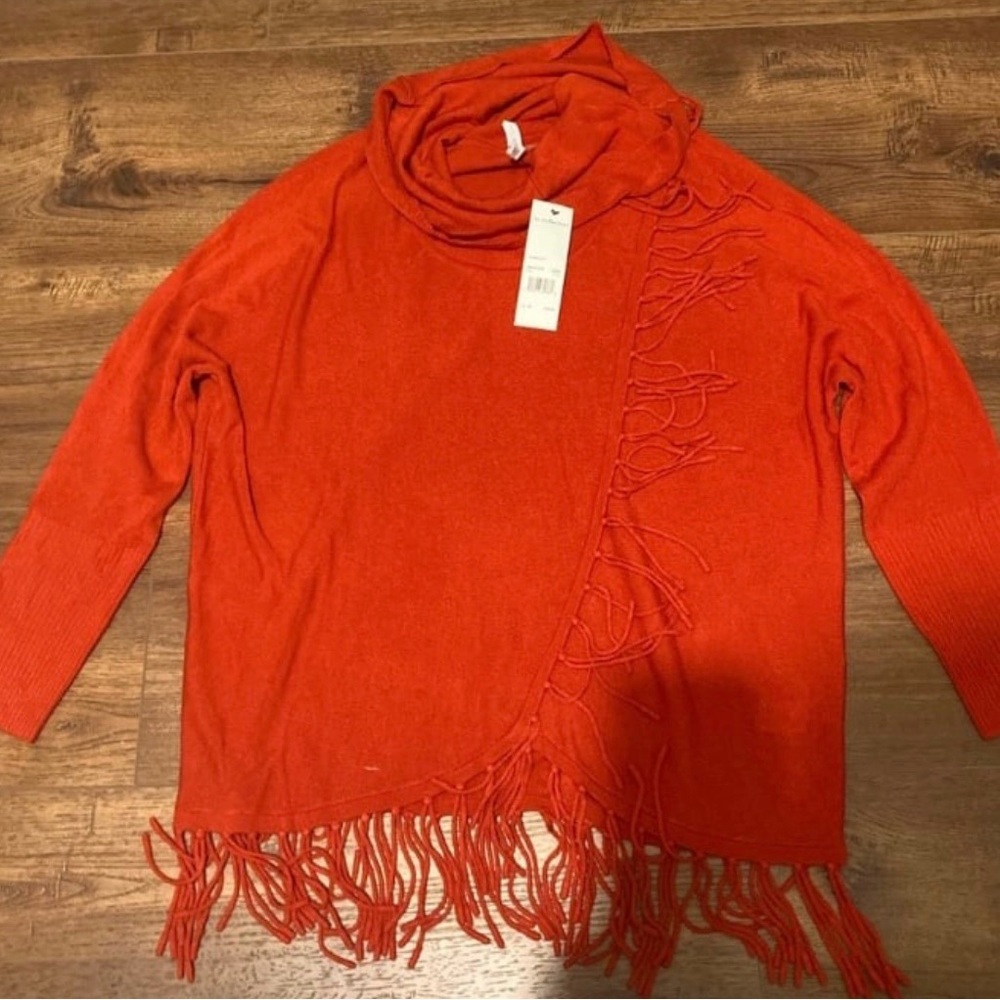NWT NY Collection red fringe sweater size m